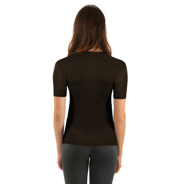 Koszulka damska Isabel wiskozowa krótki rękaw brąz Pinekone