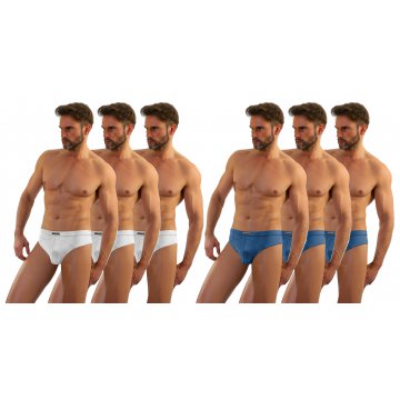 6-PAK Slipy męskie SM03 Białe Jeansowe