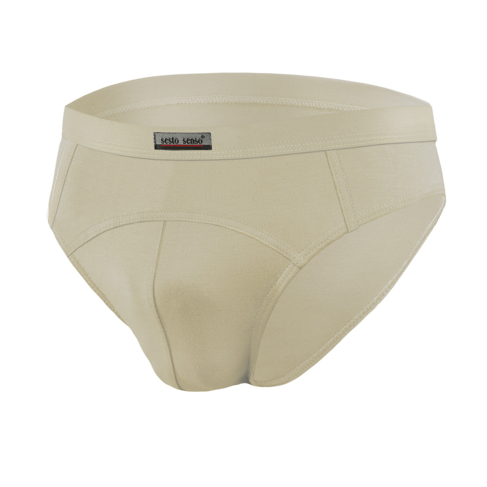 Slipy męskie SM02 bawełniane wygodne nowoczesne z nieuciskającą gumą Jasnobeżowe