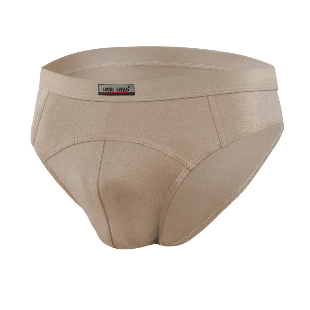 Slipy męskie SM02 bawełniane wygodne nowoczesne z nieuciskającą gumą Ciemnobeżowe