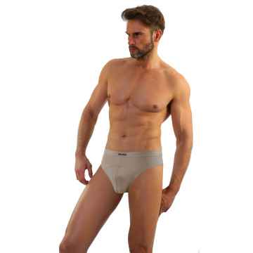 Slipy męskie SM02 bawełniane wygodne nowoczesne z nieuciskającą gumą Ciemnobeżowe