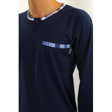 Piżama męska długa Jasiek 02 kratka Granat Niebieski bawełniana 2188/17