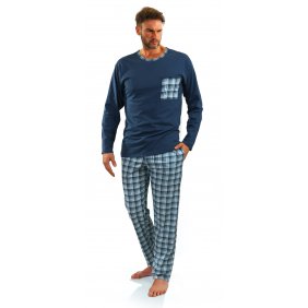 Piżama męska długa 06 Jeans kratka bawełniana