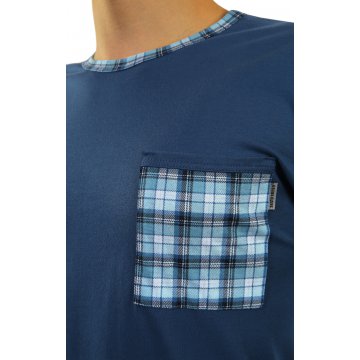 Piżama męska długa 06 Jeans kratka bawełniana