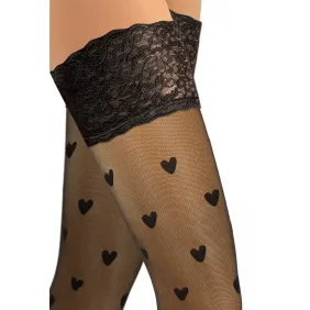 Pończochy 20 DEN samonośne w serduszka PD03 Czarny