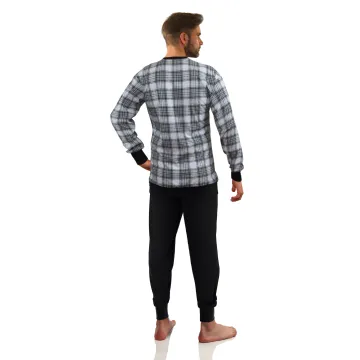 Piżama męska długa dres 2576/43 kratka grafit