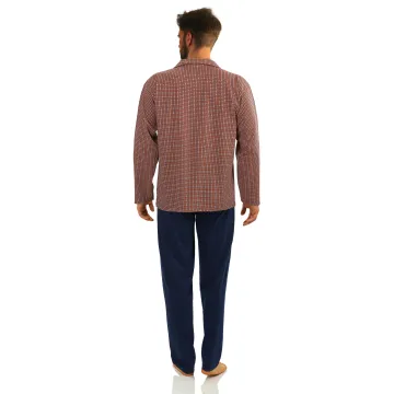 Piżama męska rozpinana długa bawełniana Granat-rudy 2385/11