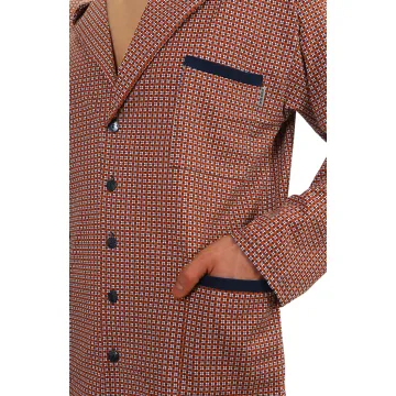 Piżama męska rozpinana długa bawełniana Granat-rudy 2385/11