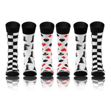 3-PAK Wesołe skarpety bawełniane wzór Szachy Talia kart