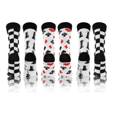 3-PAK Wesołe skarpety bawełniane wzór Szachy Talia kart