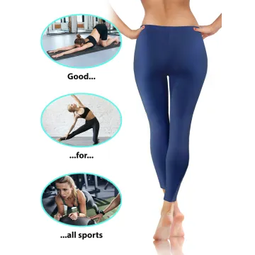 Legginsy damskie sportowe wiskoza kryjące długie granat
