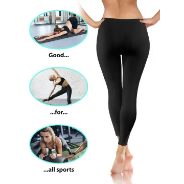 Legginsy damskie sportowe wiskoza kryjące długie czarne