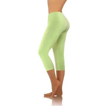 Legginsy damskie sportowe wiskoza kryjące długość 3/4 pistacja