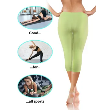 Legginsy damskie sportowe wiskoza kryjące długość 3/4 pistacja