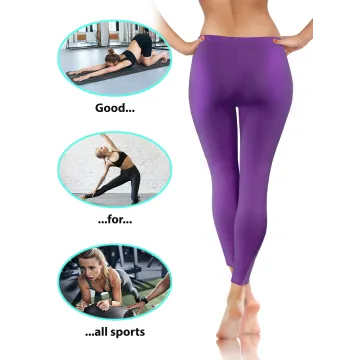 Legginsy damskie sportowe wiskoza kryjące długie fiolet