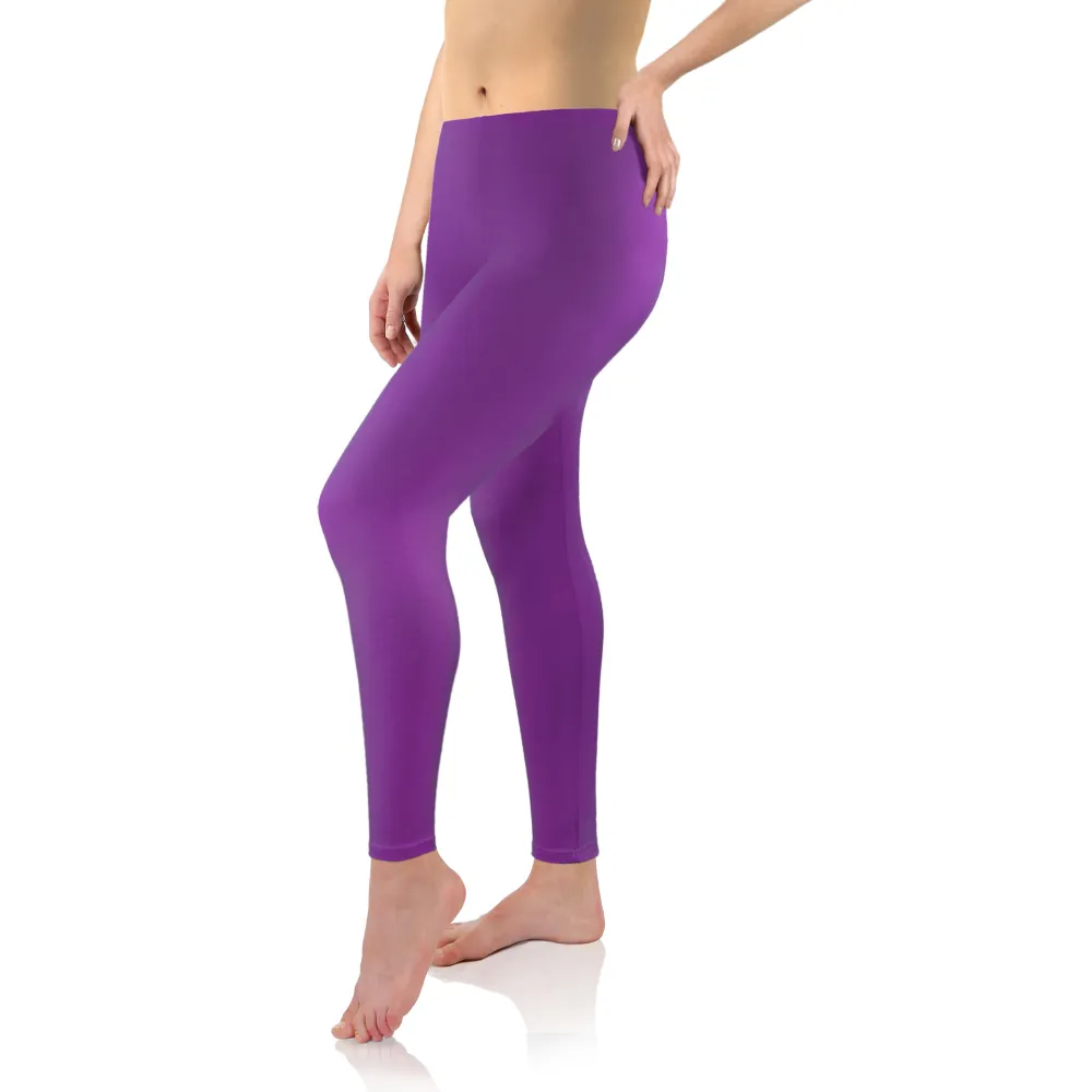 Legginsy damskie sportowe wiskoza kryjące długie fiolet