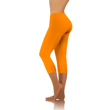 Legginsy damskie sportowe wiskoza kryjące długość 3/4 mango