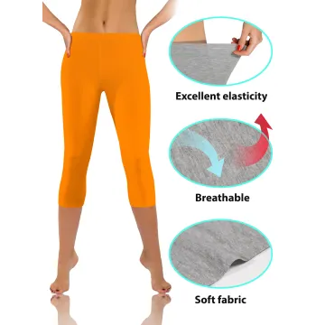 Legginsy damskie sportowe wiskoza kryjące długość 3/4 mango