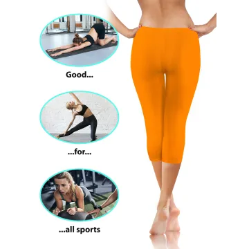 Legginsy damskie sportowe wiskoza kryjące długość 3/4 mango