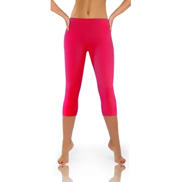Legginsy damskie sportowe wiskoza kryjące długość 3/4 Amarant