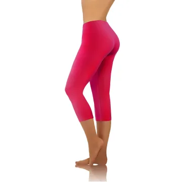 Legginsy damskie sportowe wiskoza kryjące długość 3/4 Amarant