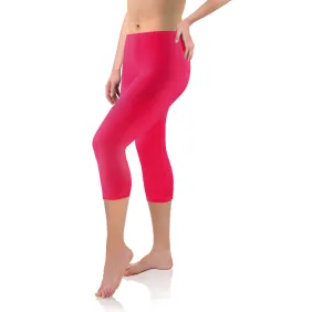 Legginsy damskie sportowe wiskoza kryjące długość 3/4 Amarant