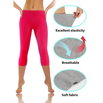 Legginsy damskie sportowe wiskoza kryjące długość 3/4 Amarant