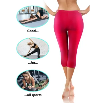 Legginsy damskie sportowe wiskoza kryjące długość 3/4 Amarant