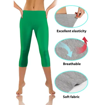Legginsy damskie sportowe wiskoza kryjące długość 3/4 Zielony