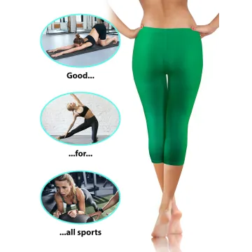 Legginsy damskie sportowe wiskoza kryjące długość 3/4 Zielony