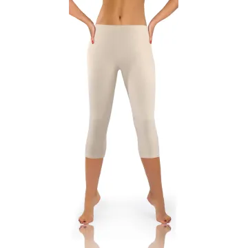 Legginsy damskie sportowe wiskoza kryjące długość 3/4 Beżowy