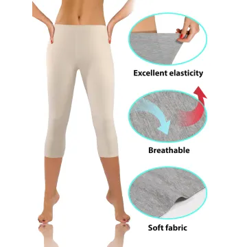 Legginsy damskie sportowe wiskoza kryjące długość 3/4 Beżowy