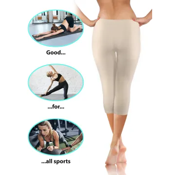 Legginsy damskie sportowe wiskoza kryjące długość 3/4 Beżowy