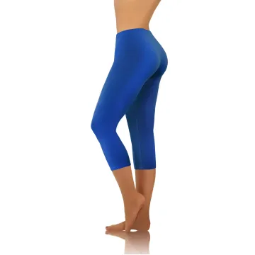 Legginsy damskie sportowe wiskoza kryjące długość 3/4 Niebieski