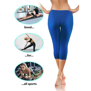 Legginsy damskie sportowe wiskoza kryjące długość 3/4 Niebieski