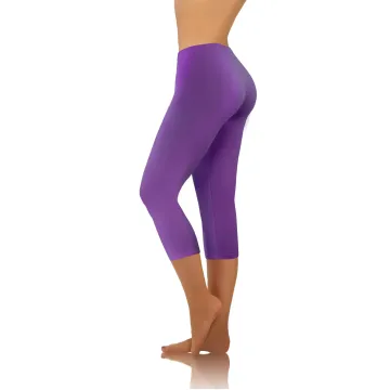 Legginsy damskie sportowe wiskoza kryjące długość 3/4 Fioletowy