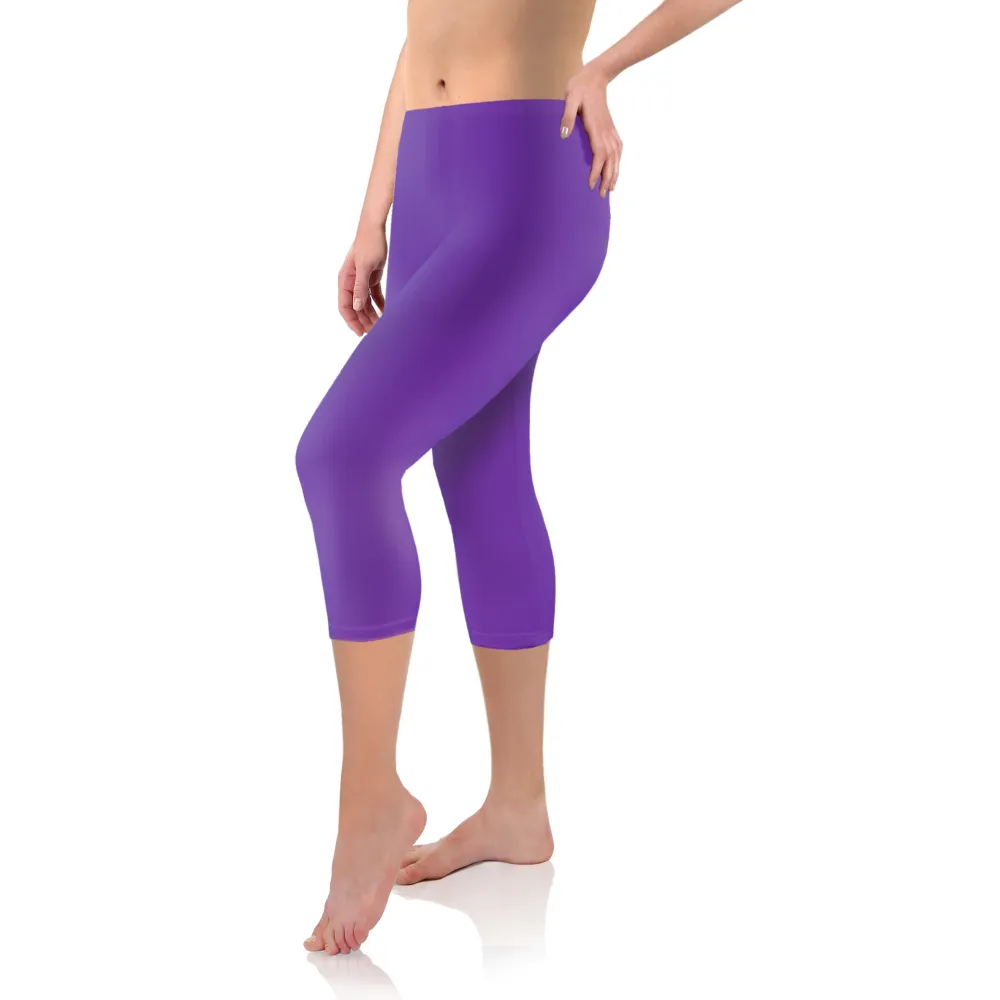 Legginsy damskie sportowe wiskoza kryjące długość 3/4 Fioletowy