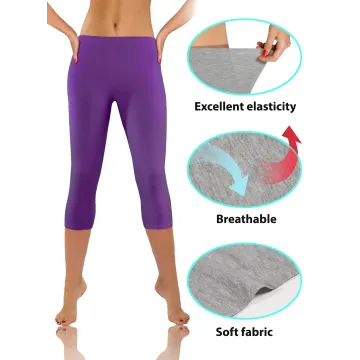 Legginsy damskie sportowe wiskoza kryjące długość 3/4 Fioletowy