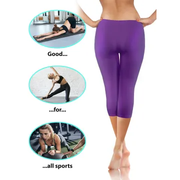 Legginsy damskie sportowe wiskoza kryjące długość 3/4 Fioletowy