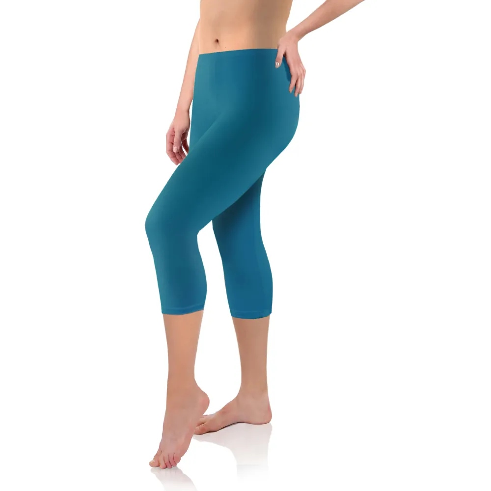 Legginsy damskie sportowe wiskoza kryjące długość 3/4 Petrol