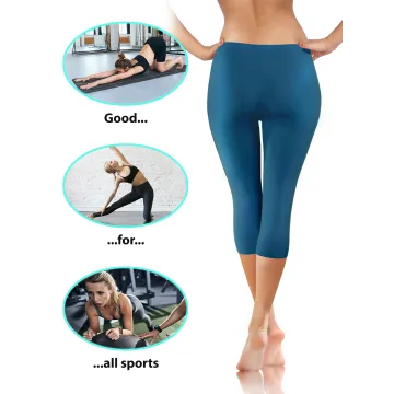 Legginsy damskie sportowe wiskoza kryjące długość 3/4 Petrol