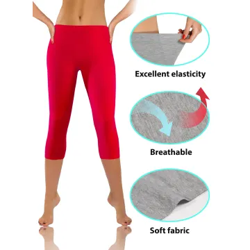 Legginsy damskie sportowe wiskoza kryjące długość 3/4 Czerwony