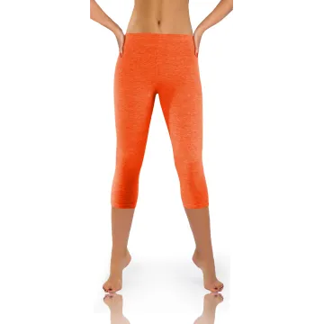 Legginsy damskie sportowe wiskoza kryjące długość 3/4 Orange/Melange