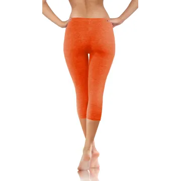 Legginsy damskie sportowe wiskoza kryjące długość 3/4 Orange/Melange