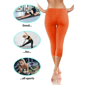 Legginsy damskie sportowe wiskoza kryjące długość 3/4 Orange/Melange