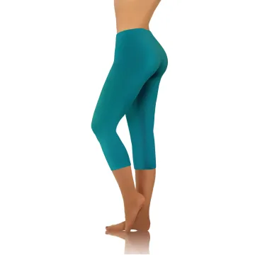 Legginsy damskie sportowe wiskoza kryjące długość 3/4 Morski