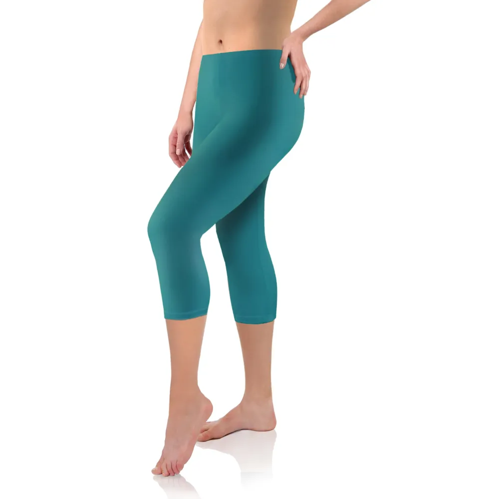 Legginsy damskie sportowe wiskoza kryjące długość 3/4 Morski