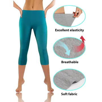 Legginsy damskie sportowe wiskoza kryjące długość 3/4 Morski