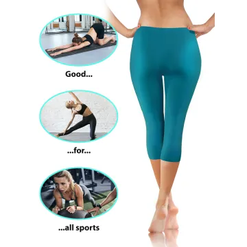 Legginsy damskie sportowe wiskoza kryjące długość 3/4 Morski
