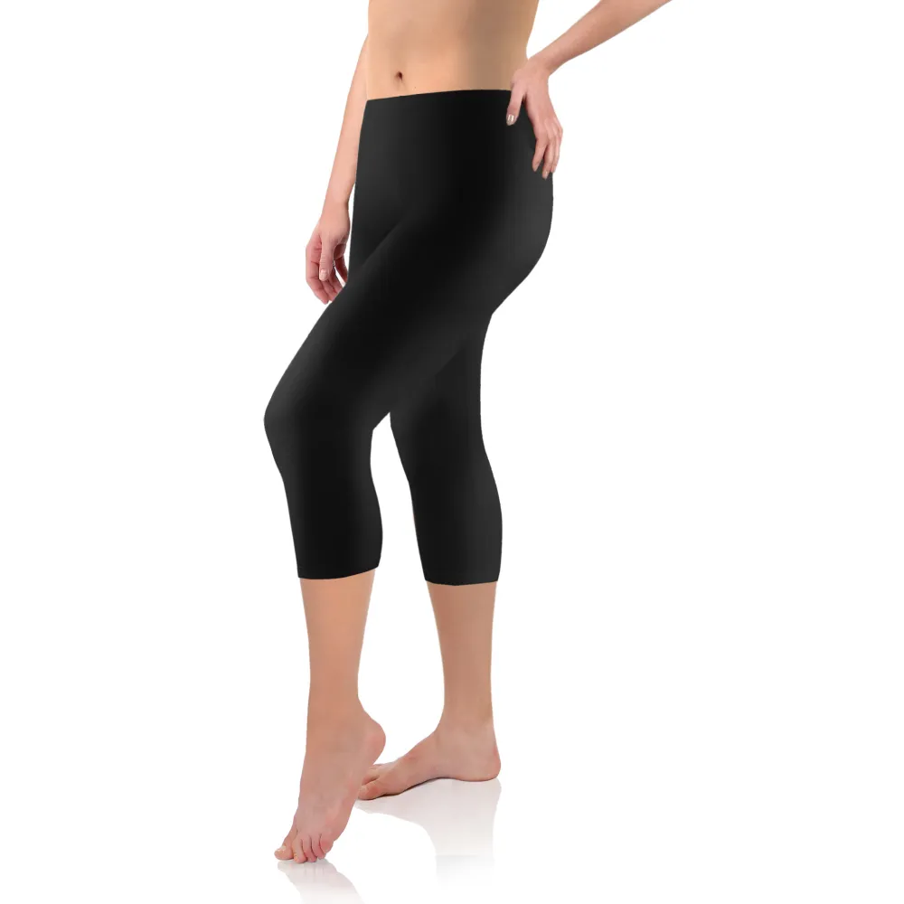 Legginsy damskie sportowe wiskoza kryjące długość 3/4 Czarny